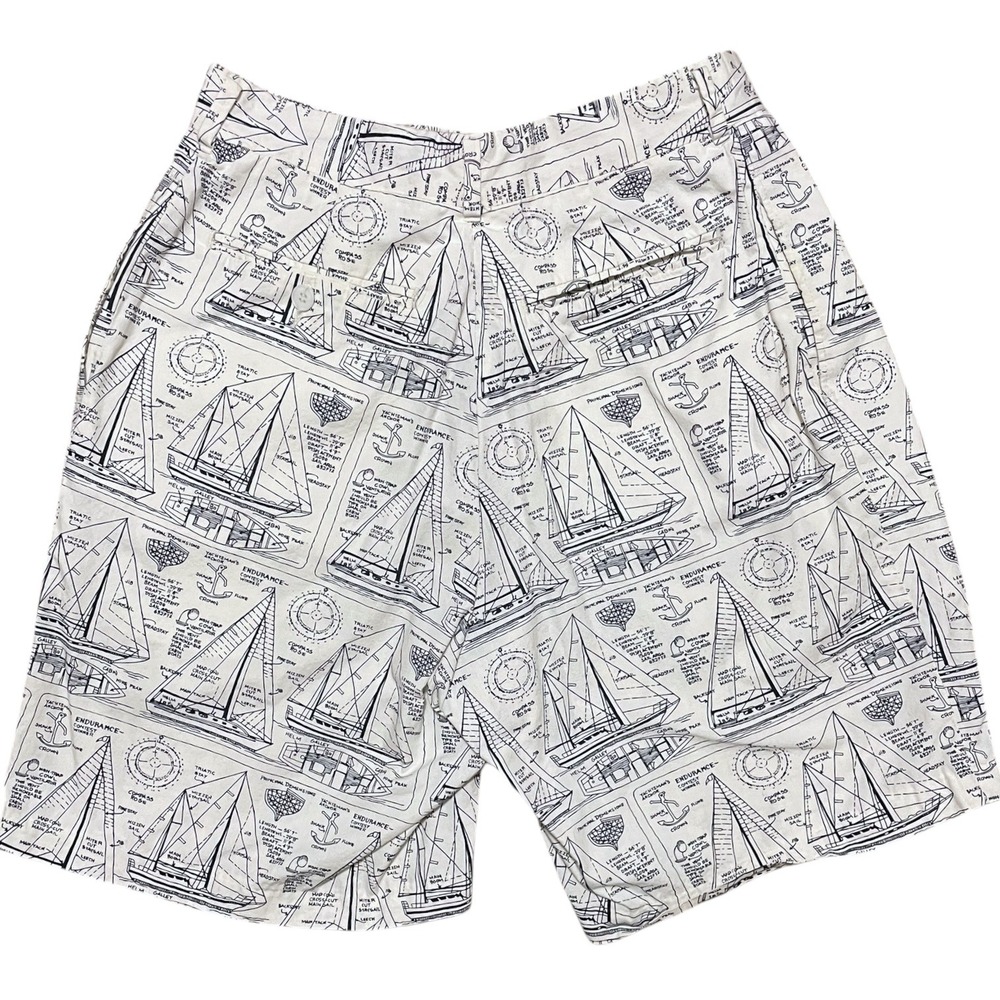 Mens Nautical Sailboat Print Shorts Beach Vacation Size XXS/XS Summer White Navy - Picture 2 of 6